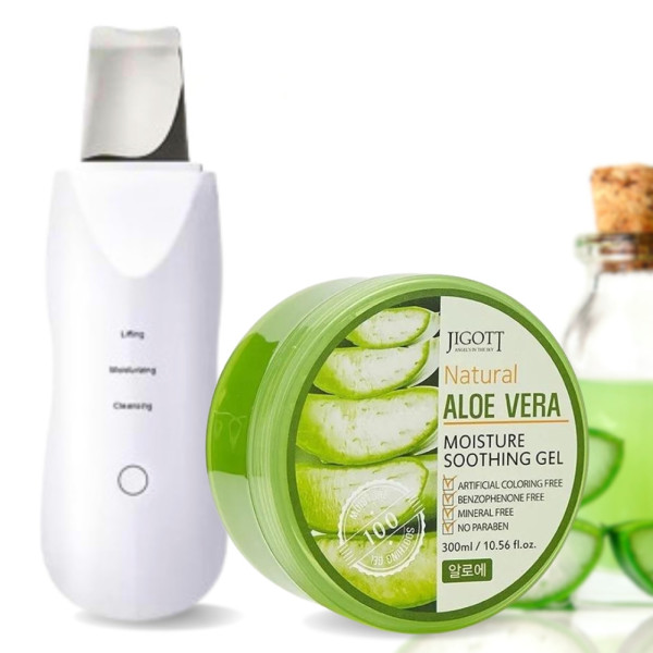 Скрабер ультразвуковой в комплекте с гелем с Aloe Vera набор для ухода за кожей