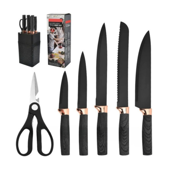 Набор кухонных ножей на подставке Knife Set 7 предметов из нержавеющей стали Набор кухонных ножей на подставке Knife Set 7 предметов из нержавеющей стали