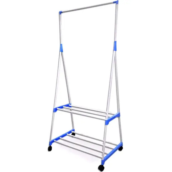 Стойка вешалка для одежды и обуви Передвижная двухъярусная Clothes Rack Напольная с полками на колесиках
