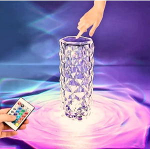 Лампа ночник настольная сенсорный Crystal Rose Роза RGB светильник с пультом на аккумуляторе 16 цветов