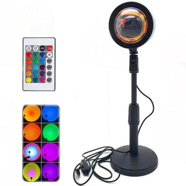 Светильник проекционный Sunset Lamp RGB с пультом на штативе USB проектор атмосферная лампа разноцветная