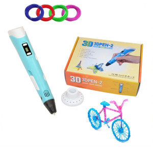 3D Ручка для детей 3Д ручка 2-го поколения с дисплеем LCD Pen 2 Голубая для детей Набор с Эко Пластиком
