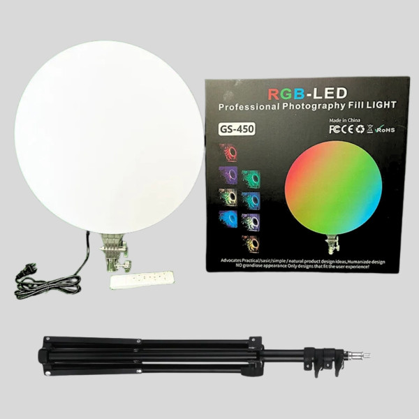 Круглая светодиодная лампа 45см RGB-LED Fill Light GS-450 цветная с пультом и штативом 2м для фото и видео Круглая светодиодная лампа 45см RGB-LED Fill Light GS-450 цветная с пультом и штативом 2м для фото и видео