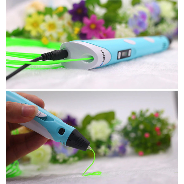 3D Ручка с пластиком 20 цветов Набор 3Д ручка 2-го поколения Pen 2 с дисплеем LCD Фиолетовая Для детей