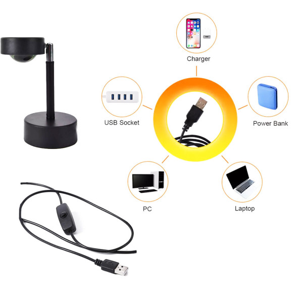 Проекционный светильник Sunset Lamp закат USB проектор атмосферная лампа для фото металлическая
