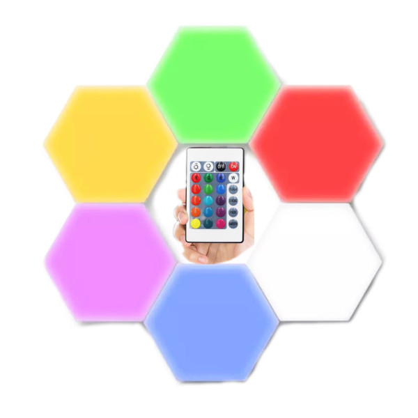 Светильник модульный LED RGB сенсорный шестигранный с пультом составная лампа соты настенные 6 шт комплект