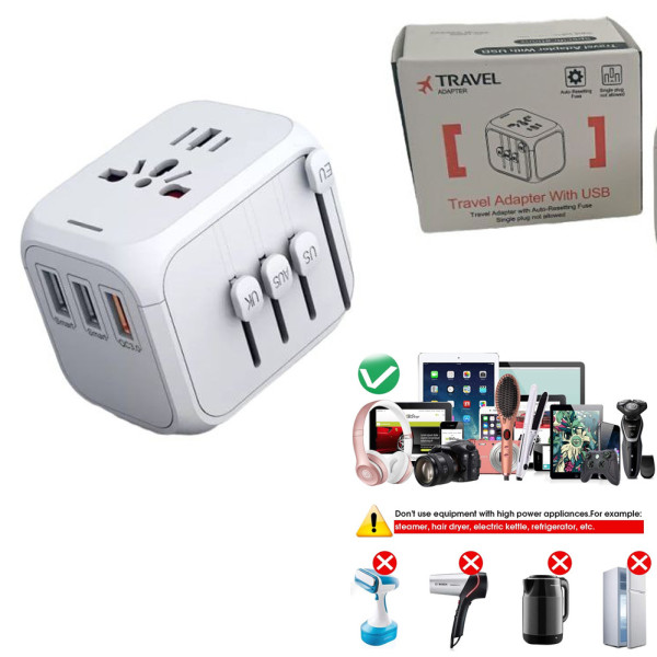 Универсальный адаптер для путешествий и дома сетевой USB Travel Adapter переходник для розеток Белый