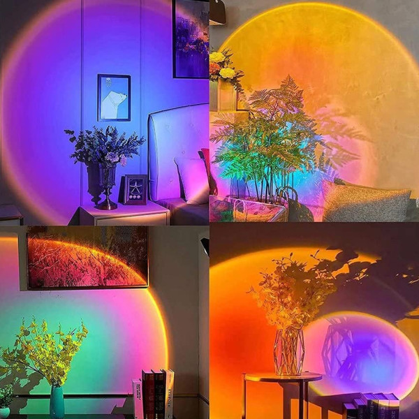 Проекционный светильник USB проектор атмосферная лампа гибкая для фото Sunset Lamp с пультом 16 цветов