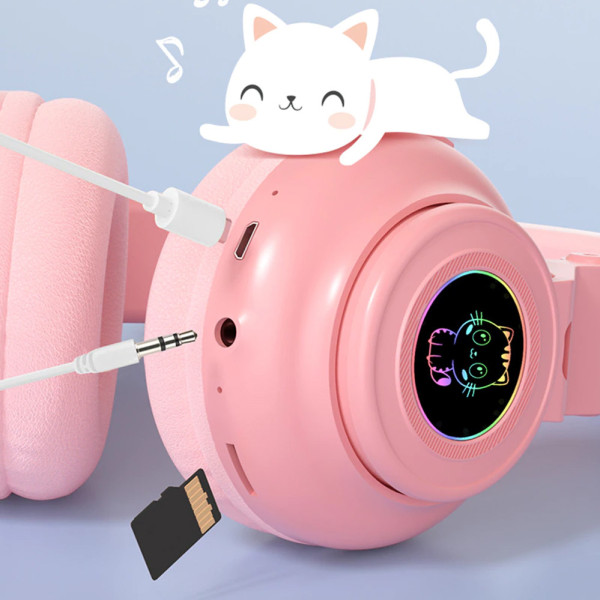 Наушники Беспроводные Bluetooth с кошачьими ушками STN-26 детская игровая гарнитура с FM-модулем и подсветкой