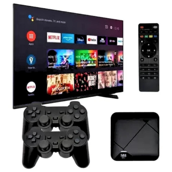 Игровая ТВ приставка консоль M8 mini 4K к Android телевизору с встроенным эмулятором ретро игр и джойстиками Игровая ТВ приставка консоль M8 mini 4K к Android телевизору с встроенным эмулятором ретро игр и джойстиками