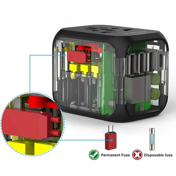 Универсальный адаптер для путешествий и дома сетевой USB Travel Adapter переходник для розеток Черный