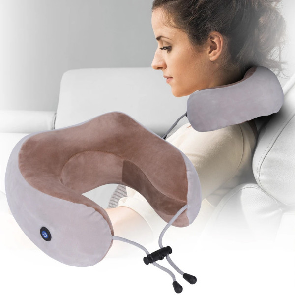 Массажная подушка с вибрацией эффектом памяти подкова U-Shaped Upgrade Vibration Pillow виброподушка массажер
