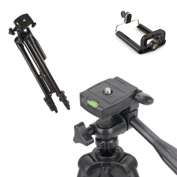 Штатив тренога для камеры Tripod 3120A с креплением для телефона алюминиевый 102 см со встроенным уровнем