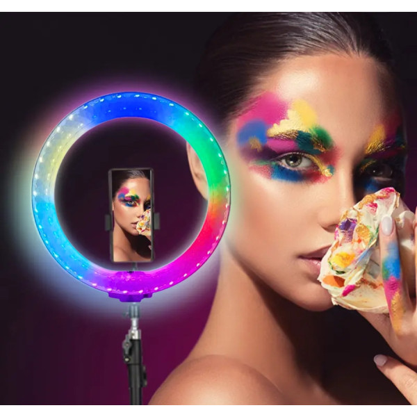 Светодиодная лампа кольцевая 3D RGB 26 см цветная двухсторонняя LED Селфи кольцо для фото блогеров от usb