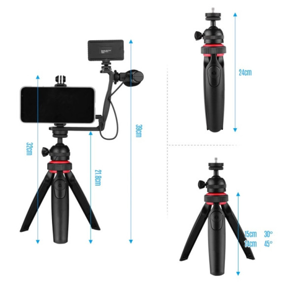 Набор для блогера Vlogger Kit штатив крепление для телефона микрофон LED свет комплект для видео со штативом