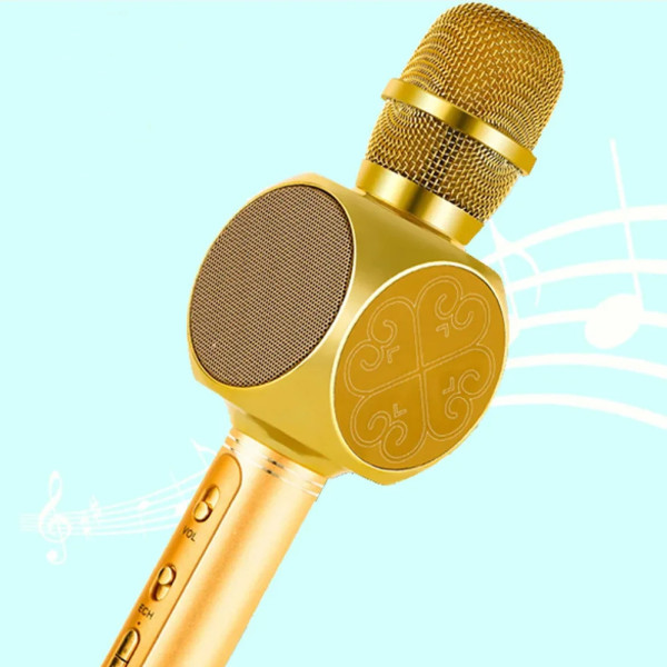Караоке микрофон детский портативный беспроводной Bluetooth USB Золотой Gold Игрушка микрофоны для детей YS-63