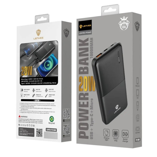 Портативный внешний аккумулятор 10000 mAh Power bank PX166D зарядное устройство повербанк тайп си и юсб