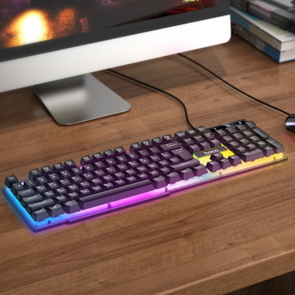 Клавіатура комп'ютера ігрова з RGB підсвічуванням настільна клава з мишкою світлодіодна для ПК Hoco GM18 Клавіатура комп'ютера ігрова з RGB підсвічуванням настільна клава з мишкою світлодіодна для ПК Hoco GM18