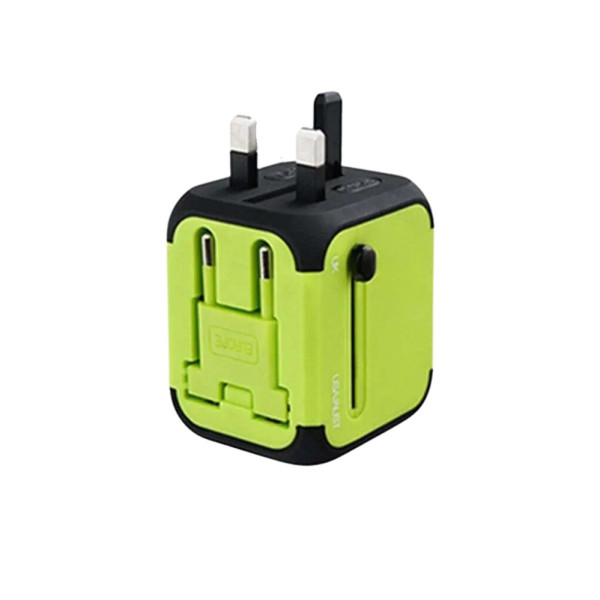 Універсальний мережевий адаптер для подорожей 2 USB Adapter Travel Перехідник для всіх типів розеток Салатовий