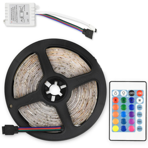 Светодиодная Лед лента RGB 5 м силиконовая с пультом и переходником светодиодное освещения на самоклейке