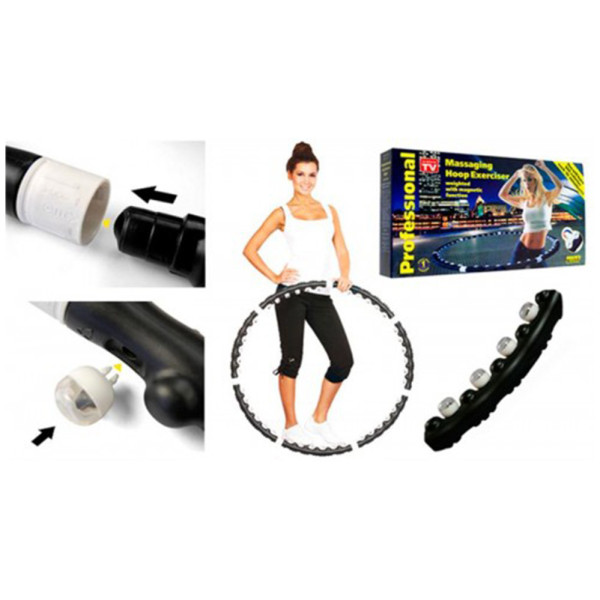 Массажный обруч хулахуп разборной Massaging Hula Hoop Exerciser с магнитами черный для фитнеса похудения талии
