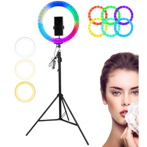 Кольцевая LED лампа 3D RGB 30 см цветная двухсторонняя со штативом 2 м Селфи кольцо для блогеров от USB