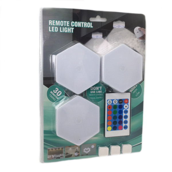 Светильник модульный LED RGB сенсорный шестигранный с пультом составная лампа соты настенные 3 шт комплект