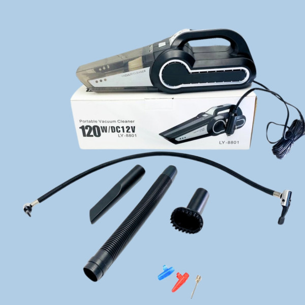 Автомобільний ручний пилосос від прикурювача Vacuum Cleaner LY-8801 з підсвічуванням насадками та манометром Автомобільний ручний пилосос від прикурювача Vacuum Cleaner LY-8801 з підсвічуванням насадками та манометром