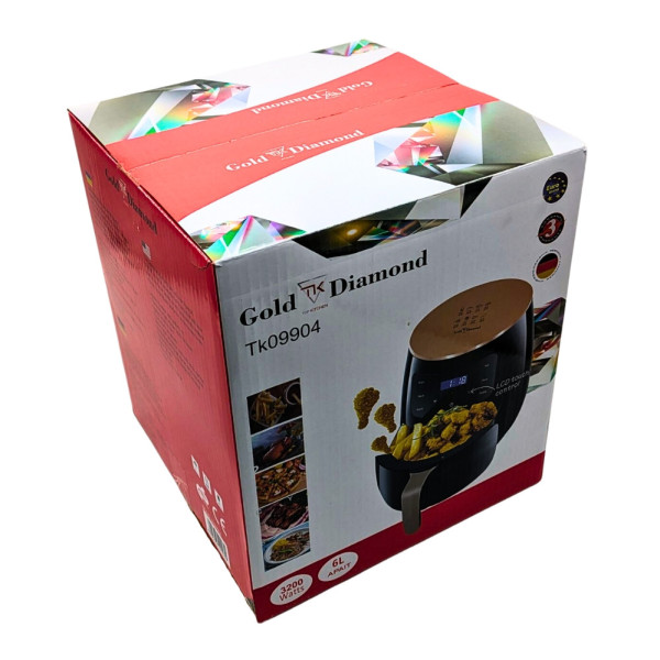 Аерофрітюрниця безмасляна Gold Diamond TK09904 фритюрниця без олії 6л 3200Вт сенсорна з таймером Аерофрітюрниця безмасляна Gold Diamond TK09904 фритюрниця без олії 6л 3200Вт сенсорна з таймером