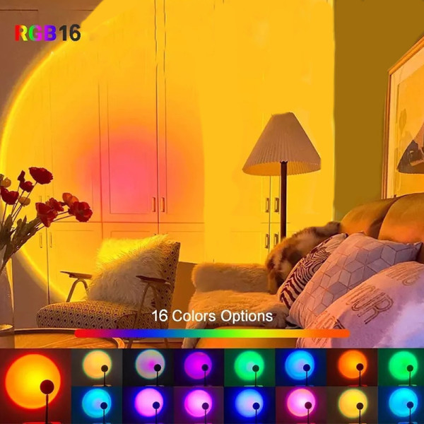 Проекционный светильник USB проектор атмосферная лампа для фото Sunset Lamp с пультом 16 цветов