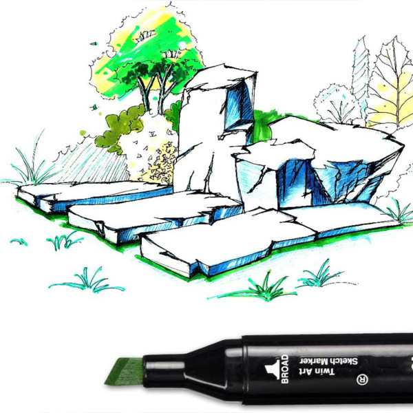 Скетч маркеры SKETCHMARKER 40 цветов. Набор двусторонних маркеров на спиртовой основе для художника