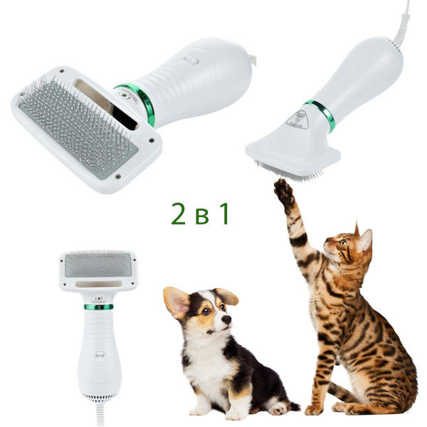 Щётка фен для шерсти собак и кошек 2в1 для груминга животных PET Grooming Dryer массажёр расчёска Щётка фен для шерсти собак и кошек 2в1 для груминга животных PET Grooming Dryer массажёр расчёска