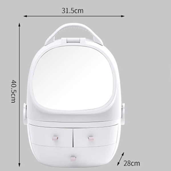 Органайзер для косметики с Сенсорным зеркалом и LED подсветкой USB Белый бокс с защитой от влаги пыли W 25