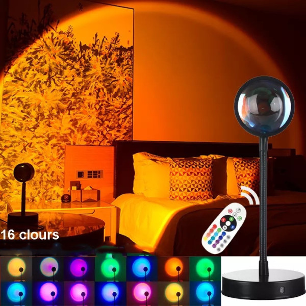 Проекционный светильник USB проектор атмосферная лампа для фото Sunset Lamp с пультом 16 цветов