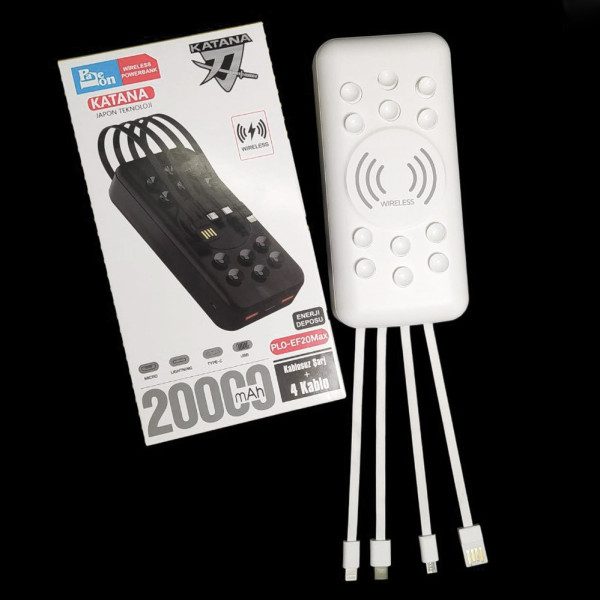 Портативная беспроводная зарядка 20000 mAh для Type-C/micro USB/ Lightning Повербанк беспроводной на 20000