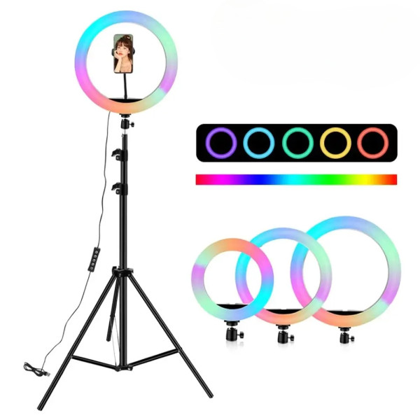 Кольцевая светодиодная цветная лампа RGB LED MJ26 Набор блогера селфи кольцо со штативом Мечта тиктокера 26 см