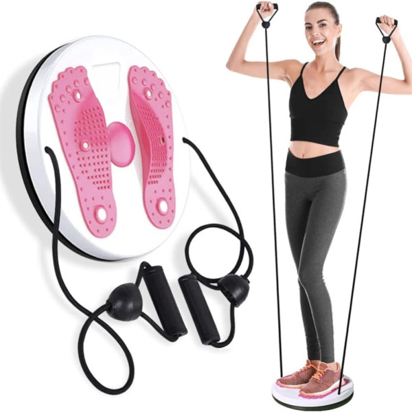 Спортивный диск напольный с масажным эффектом вращающийся WAIST TWISTING для ног и талии с эспандерами