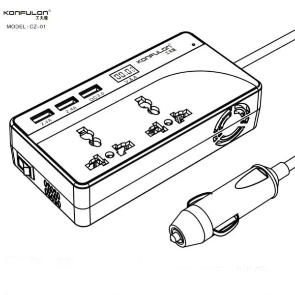 Преобразователь напряжения 100W/200W Konfulon CZ-01 автомобильный инвертор от аккумулятора 12Vв110V / 24Vв220V Преобразователь напряжения 100W/200W Konfulon CZ-01 автомобильный инвертор от аккумулятора 12Vв110V / 24Vв220V