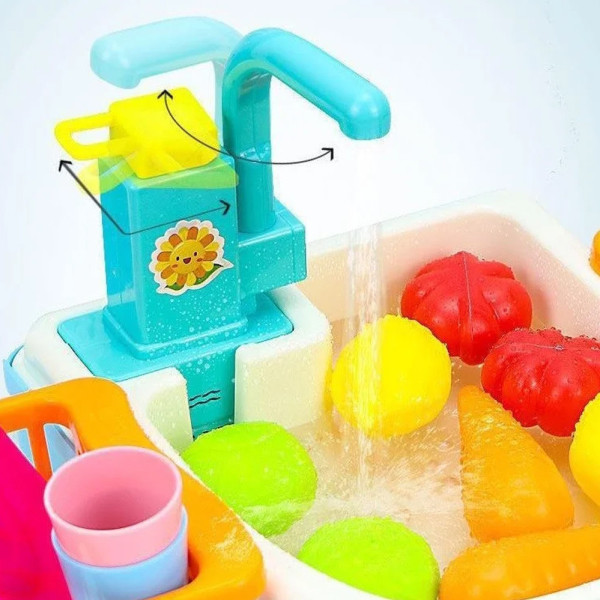 Игровой набор Кухня в чемодане с овощами мойка в форме рюкзака голубой Washing vegetable basin