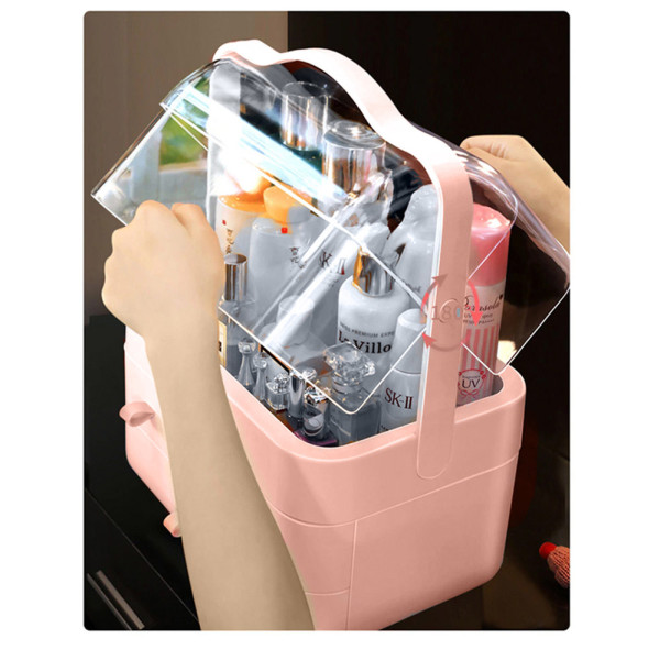 Органайзер для косметики настольный Бокс для хранения макияжа Cosmetic Storage Box LD-388 Розовый