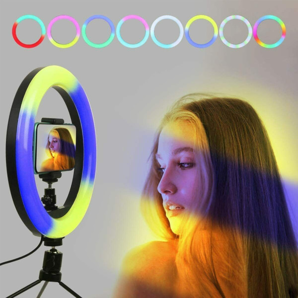 Кольцевая светодиодная цветная лампа RGB LED MJ38 Набор блогера селфи кольцо со штативом 38 см