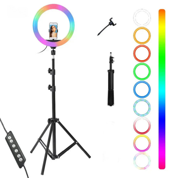 Кольцевая светодиодная цветная лампа RGB LED MJ38 Набор блогера селфи кольцо со штативом 38 см