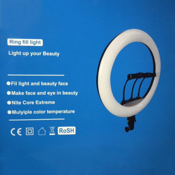 Кольцевая светодиодная LED лампа RING 45 см с тремя держателями для телефона блогера фото видео селфи кольцо