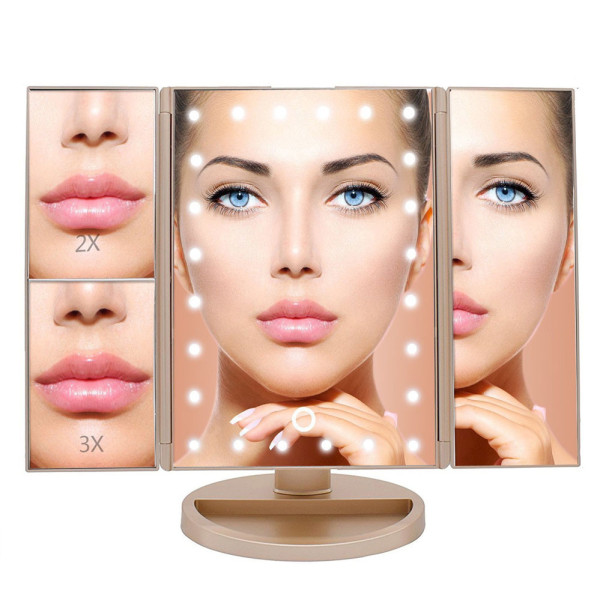 Зеркало с подсветкой косметическое для макияжа настольное тройное 22 LED Mirror с диодами Зеркало с подсветкой косметическое для макияжа настольное тройное 22 LED Mirror с диодами