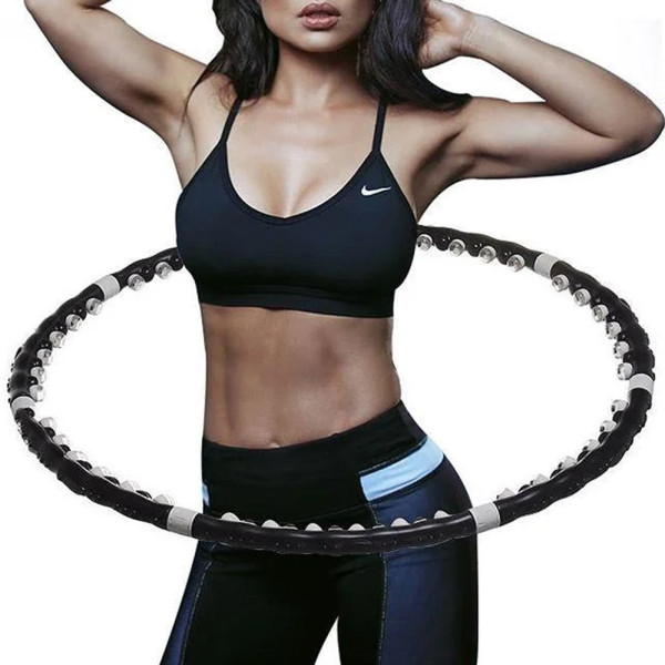 Массажный обруч хулахуп разборной Massaging Hula Hoop Exerciser с магнитами черный для фитнеса похудения талии