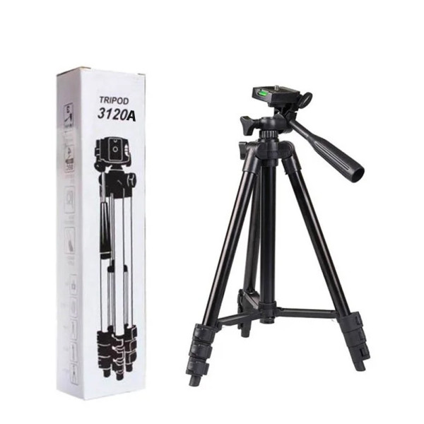 Штатив тренога для камеры Tripod 3120A с креплением для телефона алюминиевый 102 см со встроенным уровнем