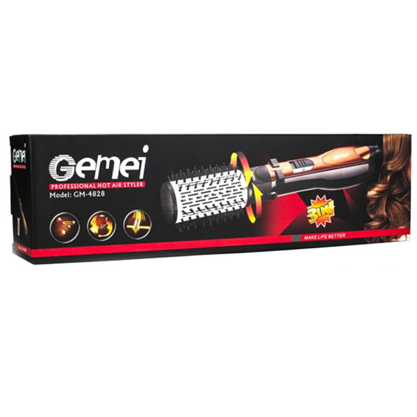 Фен-щетка Gemei GM-4828 Мультистайлер 3 в1 с вращением для укладки волос Фен-расчёска с насадками