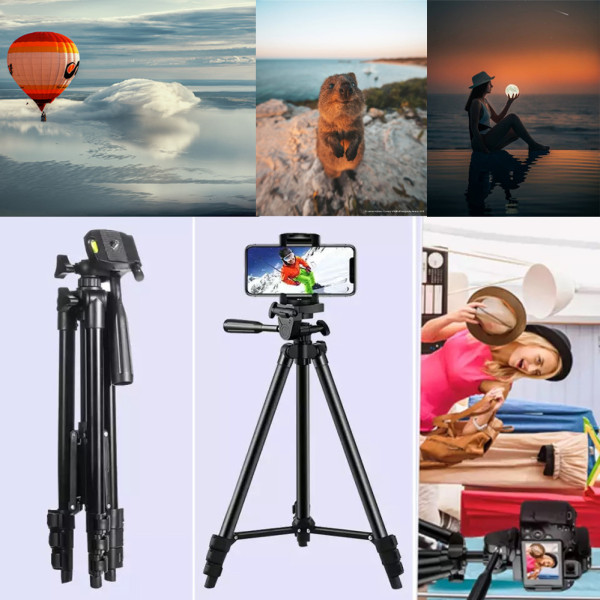 Штатив тренога для камеры Tripod 3120A с креплением для телефона алюминиевый 102 см со встроенным уровнем