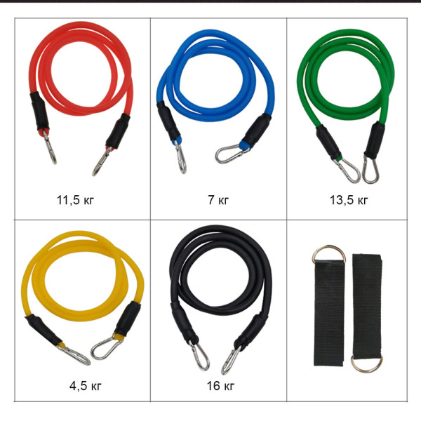 Набор трубчатых эспандеров для упражнений фитнеса и спорта Power Bands 5 жгутов Бубновского чехол резинки