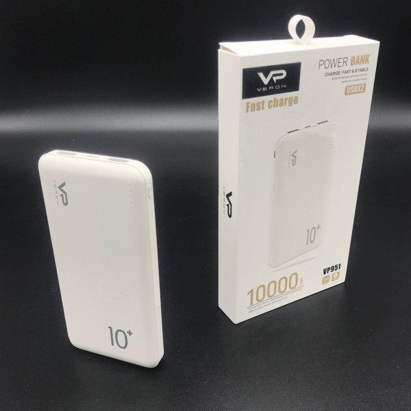 Повербанк Power Bank Портативный аккумулятор Powerbank 2USB Павер бенк Повер банк Veron Белый 10000 mAh